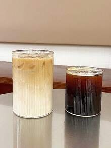 1pc/4pcs Vertical Stripe Glass Cup, Straight Stripe Glass Cup, Straight Design Glass Cup, Creative Glass Cup, Vertical Cold Drink Cup, Simple Beverage Cup, Retro Stripe Cup, Ribbed Transparent Coffee Cup, High Borosilicate Transparent Glass Cup - Multicolor - View 3