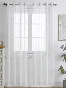 1pc Voile Curtain, Light Filtering Sheer Curtain, Grommet Curtain, Semi-Transparent Lightshade Curtain, Kitchen Curtain, Suitable For Home Or Office Use, Bedroom, Balcony, Living Room Curtain, Solid Color Simple Pastoral Curtain