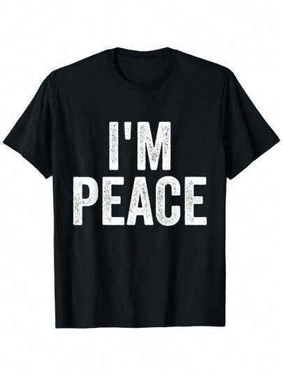 % Algodón 'Vengo en Paz, Soy Paz' Camiseta Divertida para Parejas - Cuello Redondo, Manga Corta, Impresión por Transferencia de Calor - para Halloween, Acción de Gracias, Regalo de Navidad para Hombres, Mujeres, Familia, Amigos, Estilo de Ocio, Versión Convencional, Ocasión de Salida de Ocio, Cuatro Estaciones