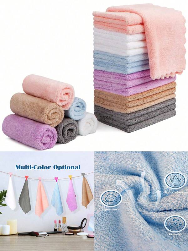 2/5pcs Soft Reusable Coral Fleece Microfiber Face Towels/Washcloths, Machine Washable, Random Colors, Facial Cleansing Cloths, Bathroom Towels, Home Textiles