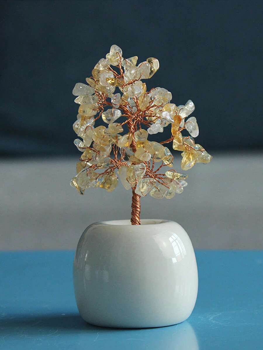 2026 New Small Yellow Crystal Money Tree Decor, Christmas Dining Table Decoration Gift, Home Decor, Kitchen Decor, Room Decor, Party Decor, Decorative Craft, Desk Ornament, Dining Table Centerpiece - Yellow - View 1