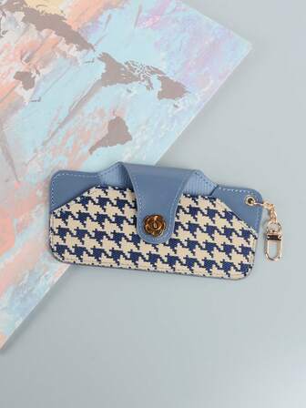 1 件复古眼镜盒，PU 皮革太阳镜收纳盒，按扣闭合，简约奢华商务太阳镜便携袋，适合女士，适合旅行和日常使用