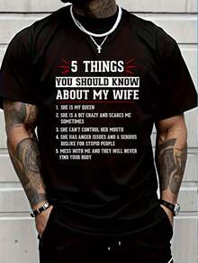 100% Cotton 5 Things You Should Know About Wife Funny Husband Love Wife T-Shirt Women's Men Graphic Tee - 黑色 - 查看 1