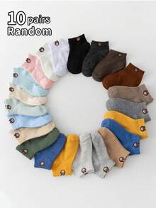 10 Pairs Kids' Bear Pattern Ankle Socks, Suitable For Spring & Summer - Multicolor - View 1