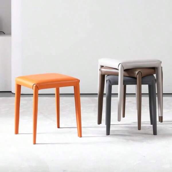 JOY stapelbarer dicker Hocker, Luxus-Wohnzimmer Esszimmer Hocker, einfacher Esszimmerstuhl, quadratischer Lederhocker