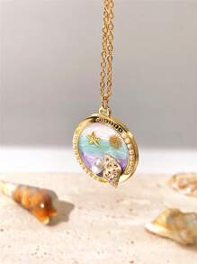 1pc Vintage Luxury Beach Shell & Faux Pearl Oil Drop Pendant Necklace For Women