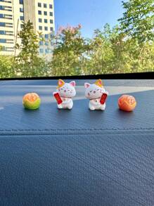 4pcs Cute Lucky Cat Car Decor For Dashboard, Electric Bike, Office Desk, Interior Accessories