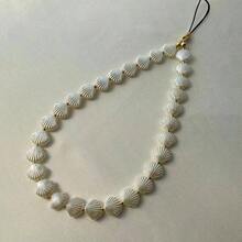 1 件男女通用简约百搭仿珍珠贝壳串珠手机挂绳钥匙扣，防丢失防掉落吊坠