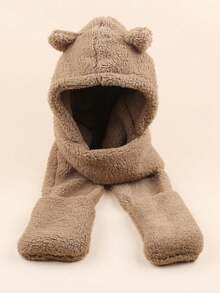 Women's 3-In-1 Scarf Gloves Winter Hat - All-In-One Plush Warm Headwear For Cold Weather - Camel - View 1