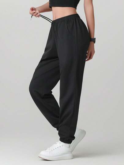 Damen Einfarbige Outdoor Hose: Wandern und Lässig Bekleidung. Loose-Fit, Sport Hose mit Kordel Taille und Bündchen an den Knöcheln