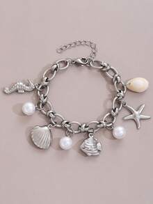 ZIRUISP 1 件夏季海滩不锈钢手链海星贝壳海洋吊坠波西米亚风女士珠宝时尚度假装