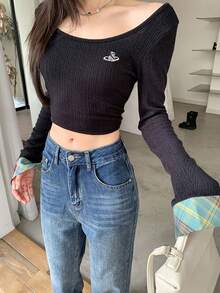 Loose Fit Dark Blue Straight Leg Vintage Jeans, Floor Length Pants For Women - Blue - View 4