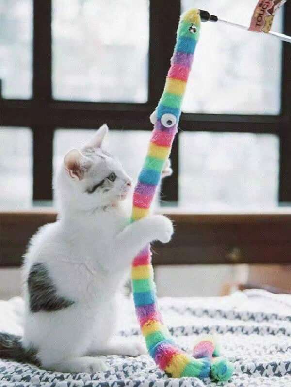 1pc Colorful Fluffy Caterpillar Plush Cat Toy - Whimsical Interactive Play Wand For Mischievous Kittens, Scratch-Resistant And Durable, Battery-Free
