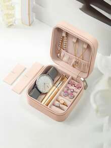 1 Stück Schmuckbox, Make-up Box, Halskette Ring Schmuckaufbewahrung und Organizer, tragbare Schmuck Ohrringbox für Lippenstift, Make-up Pinsel, Lipliner, Lidschattenpalette, Kosmetika, Hautpflege, Stifte, Puderpuff, Kamm, Nagellack, Schmuck, Parfüm, Büromaterial, Elektronik Schulbedarf