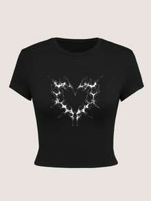 Y2K Grunge Heart Graphic Baby T-Shirt, 90s Emo Goth Y2K Aesthetic Baby Tee, Punk Retro Heart Pattern Shirt, Slim Fit Y2K Style Baby Tee