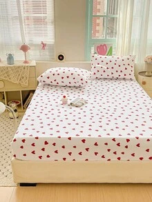 1 tấm ga trải giường vừa vặn họa tiết trái tim tinh tế INS, bộ đồ giường ngủ, phù hợp cho mọi mùa (không bao gồm vỏ gối) - Nhiều màu - Xem 6