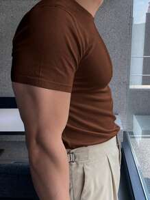 Men's Solid Color Short Sleeve Pullover Knitted Top, Casual For Spring & Summer