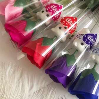 10/5/1 Pc Rose Scented Soap Flower Teddy Bear Bouquet, Suitable For Valentine's Day, Mother's Day, Teacher's Day, Promotion Gifts, Wedding Party, Birthday Gifts, Lifelike Rose Flower Teddy Bear Gift