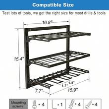 Wall-Mounted Garage Storage Shelf - Space-Saving Design for Cordless Drills and Accessories, Garage Organizer | Sturdy Construction, Practical Shelves | Black Finish - Negro - Ver 10