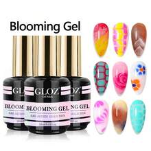 GLOZ 3 件 18 毫升指甲绽放凝胶透明 UV LED 开花凝胶抛光，用于扩散效果大理石天然石水彩花卉印花可去除指甲胶 DIY 美甲设计美甲礼物，适合女性 - 無色 - 查看 2