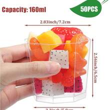 25/50 unidades Tazas de postre de plástico, tazas de postre octagonales de 160ml transparentes para parfait, entremés, reutilizables, cuencos de servir para postre, pudín, mousse para fiesta (7.2 X 6.5cm)
