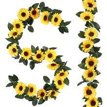 Artificial Sunflower Garland Simulation Fake Flower Vine for Home Wedding Party Table Decor - Amarillo - Ver 1