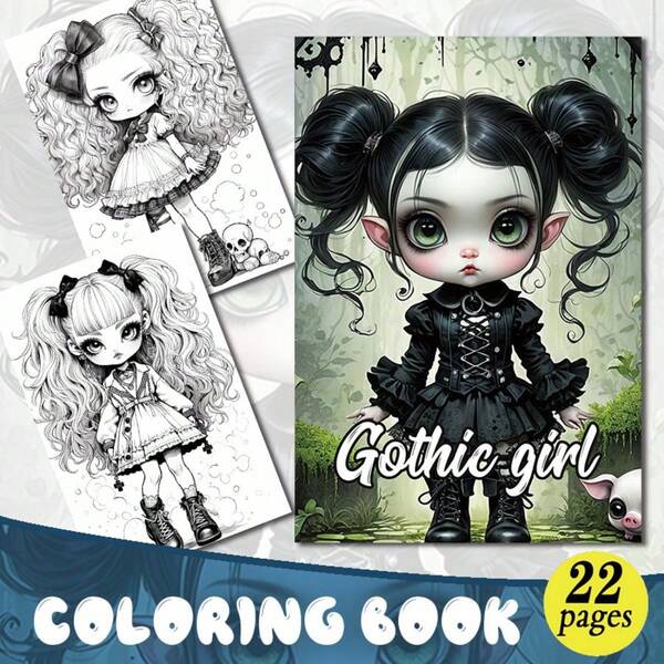 كتاب تلوين للبالغين بطراز لوليتا جوثيك 22 صفحة - نشاط فني مريح، هدية لحفلة عيد الميلاد أو المناسبات