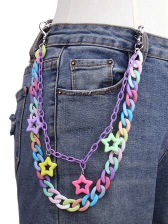 1pc New Color Acrylic Five-Pointed Star Pendant, Color Bell, Color Lollipop, Color Heart Style Disco Cool Girl Macaron Color Pants Chain - Hip-Hop Waist Chain Pendant