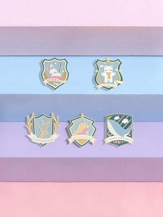 Set de 5 broches creativos con diseños de letras del alfabeto inglés, formas geométricas y animales de dibujos animados para niños y estudiantes, para uso diario o como regalo