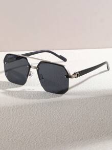 1 Pair Men's Metal Half-Frame Fashion Glasses, Dual-Beam Square Aviator Style For Summer Beach Vacation,Outdoor,Travel
