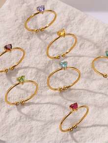 Heart Birthstone Ring, Birthstone Ring, Mothers Jewelry, Bridesmaid Gift, Stackable Ring, Gift For Mom/Mother, Birthday Gift - JZ7300G - View 1