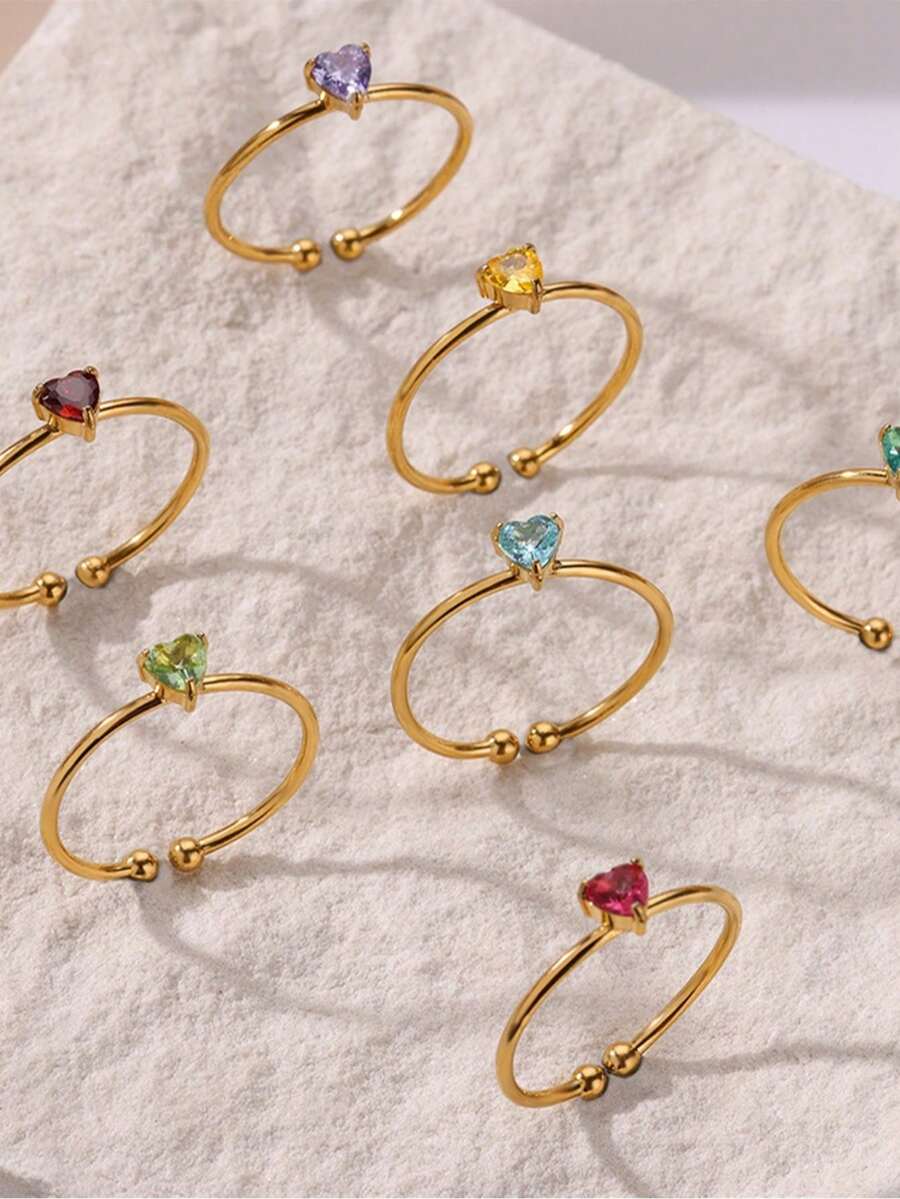 Heart Birthstone Ring, Birthstone Ring, Mothers Jewelry, Bridesmaid Gift, Stackable Ring, Gift For Mom/Mother, Birthday Gift - JZ7300G - View 1