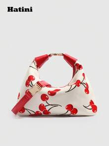 HATINI 1 bolsa pequena com estampa de cereja, lancheira compacta, bolsa tiracolo casual fofa com decoração de cereja, adequada para mulheres, escritório, encontros, compras, férias, praia, festival de música, festa - Vermelho e branco - Ver 4