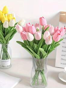 5pcs Premium Artificial Flowers, Real Touch Tulips Bouquet, DIY Craft Bridal Bouquet Home Table Living Room Decoration,For Wedding Room Home Hotel Party Event Christmas Decor,Valentine's Day