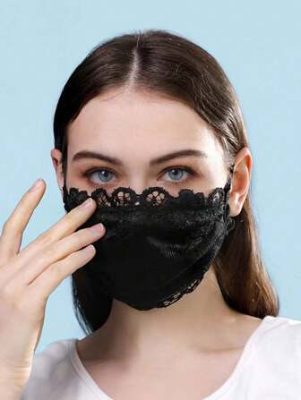1pc Lace Mesh Mask With Floral Print Sexy Style,Flower-Embroidered Thin Mask Has Adjustable Ear Loops,Suitable For Female Daily Use In Outdoor Sports
