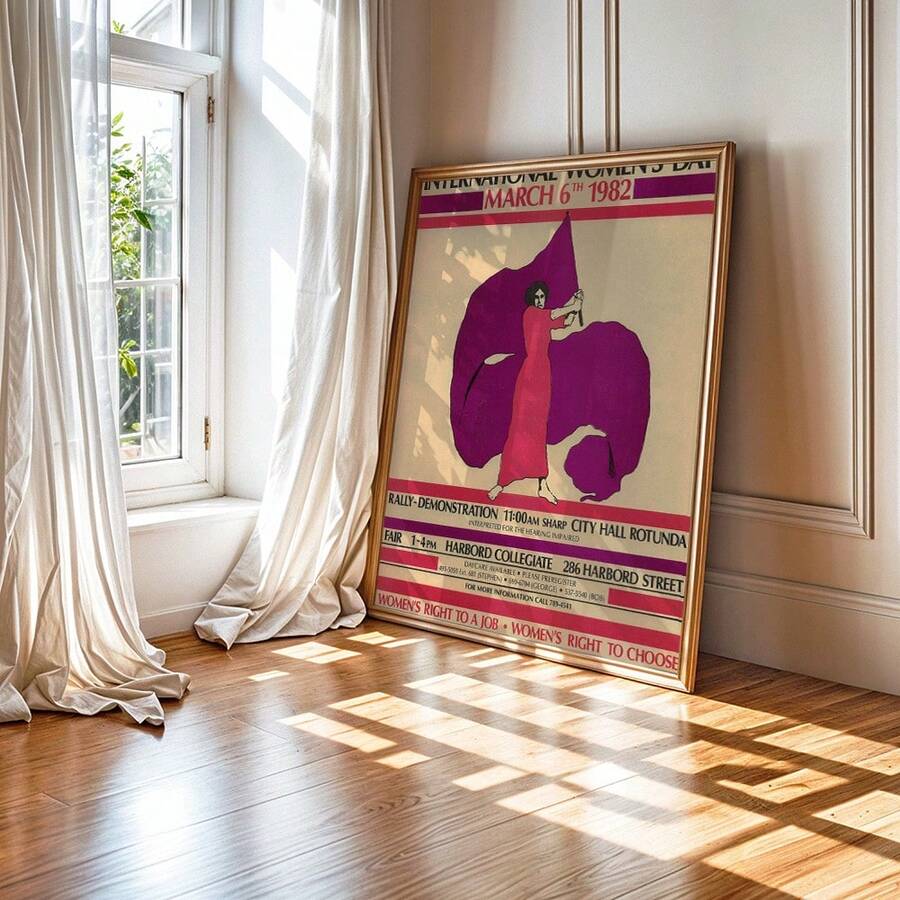 1 Pc Canvas Painting,Rally Demonstration Poster, March 6 1982, City Hall Rotunda, Harbor Collegiate, Fair, Vintage Poster, Framed Poster, Wall Decor, Chair, Terrazzo Floor,Wood Framed Painting (1) Thickness 2.5 Cm/ 1 Inch-Home Decoration For All Occasions,Ideal New Year, Valentine's Day,Thanksgiving,Easter,Christmas Gift,Room Decoration Aesthetic,Wall Decoration Art,Perfect Gift,Autumn And Winter Wall Decoration,Living Room Decoration, Bedroom Decoration, Kitchen Decoration, Entry Decoration, Bathroom Decoration, Direct Wall Painting, High Quality Wall Painting Poster,Modern Home Decoration Stretched And Framed Ready To Hang - Black - View 1