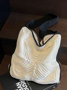 1pc Handmade Woven Bag, Artistic Style, 2025 New Korean Tote Bag, Hollow Out Knitted Bag, Summer Beach Vacation Pouch, Ideal For Summer, Vacation And Daily Use, Travel Essential