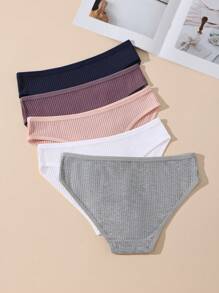 5 piezas de bragas de mujer de unicolor, cómodas, minimalistas, de algodón puro, suaves y transpirables