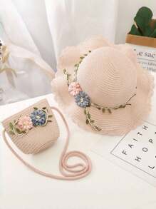 Set de 2 piezas de sombrero y bolso para niñas, excelente para salidas diarias de padres e hijos en primavera/verano