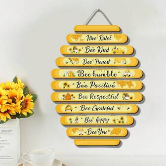 1 Set Of Summer Bee Festival Wall Wooden Decorations With Bee Patterns And Inspirational Phrases, Suitable For Summer Themed Wall Decorations, Windows, Living Rooms, Kitchens, Bedrooms, Bathrooms, Indoor And Outdoor Wall Decorations