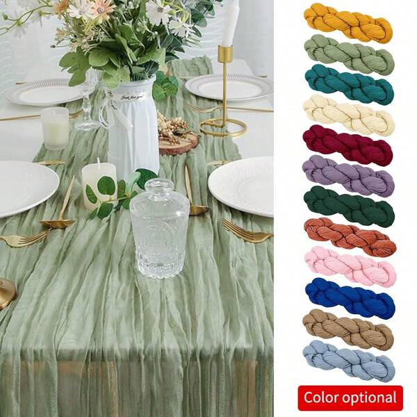 Bohemian Table Runner With Crinkle Chiffon | Washable Polyester Fabric | 35x71in Party Decor For Wedding/Birthday/Holidays