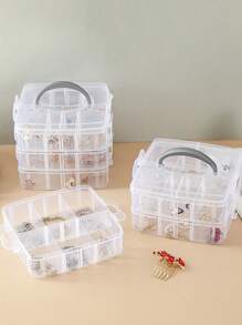 1 pieza Caja de almacenamiento de plástico transparente apilable de 3 capas y 18 compartimentos con cierre de resorte, adecuada para guardar juguetes, artículos de papelería, accesorios de joyería y otros artículos pequeños, para volver a la escuela