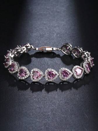 1件 时尚简约铜锆石藤蔓可调节紫色新娘结婚手链