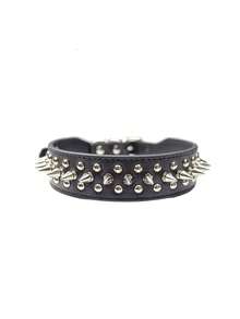 Conjunto de collar y correa de perro con pinchos, collar de perro de PU con remaches para entrenamiento y paseo - Multicolor - Ver 11