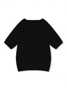 Camiseta de punto de manga corta de corte holgado y cuello redondo de unicolor para hombres de talla grande - Negro - Ver 6