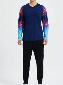 2pcs/Set Goalkeeper Uniform, Long Sleeve T-Shirt With Foam Chest Protector & Elbow Pads, Non-Slip Plastic Strips, Breathable Quick-Dry Striped Tee + Protective Elastic Waist Pants, Suitable For Training & Match