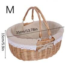 1 Stück Picknickkorb, herausnehmbares Futter, Weidenkorb Picknickkorb mit doppelten Klapphenkeln, stabiles Stofffutter, handgewebter handgemachter Picknickkorb, natürlicher handgefertigter geflochtener Korb