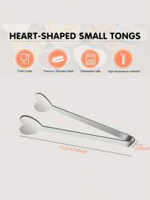 5pcs Stainless Steel Heart-Shaped Sugar Tongs, Kitchen Cooking Clamps, Candy & Dessert Clips, Party & Wedding Tableware