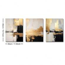 Set Of 3 Unframed Golden Black Beige Abstract Wall Art Canvas Poster Print Minimalist Contemporary Art Painting For Dorm,Living Room,Apartment,Bedroom,Modern Home Decoration