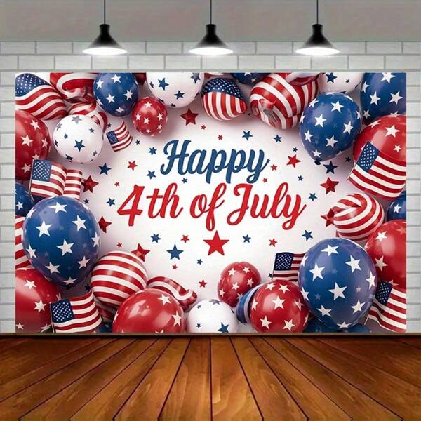 1pc 4th Of July Happy Party Banner - Patriotic Polyester Background With American Flag & Stars Design, Suitable For Home, Room & Wall Decor - Perfect For Independence Day Celebration & Photo Prop, 4th Of July Decoration,Back To School,School Supplies